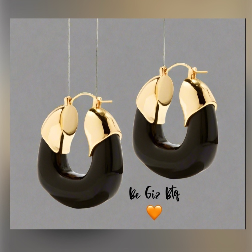 NWT Authentic Lizzie Fortunato Women's Blue Gold Organic Hoop Earrings